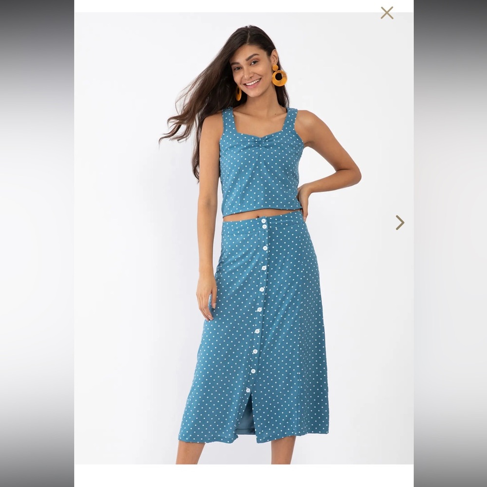 Elegant Teal Polka Dot Midi Skirt